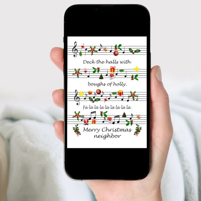 Neighbor Christmas Sheet Music Deck The Halls Holiday Card (Front Digital)