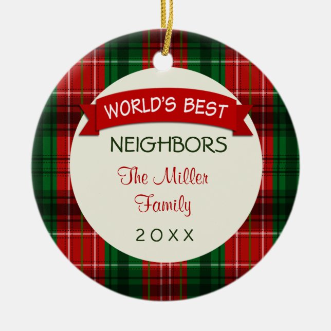 Neighbor Holiday Plaid Christmas Gift Ornaments (Front)