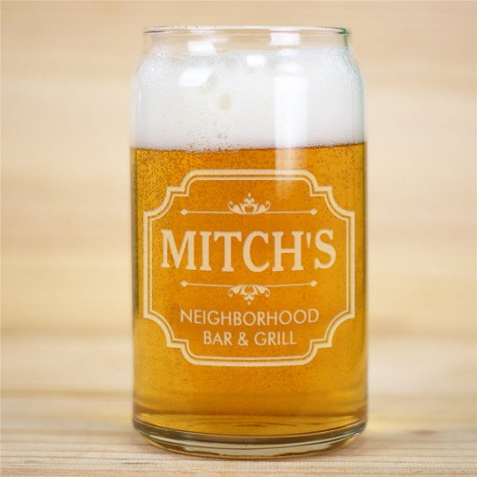 Neighborhood Bar and Grill Can-Shaped Beer Glass (Front)
