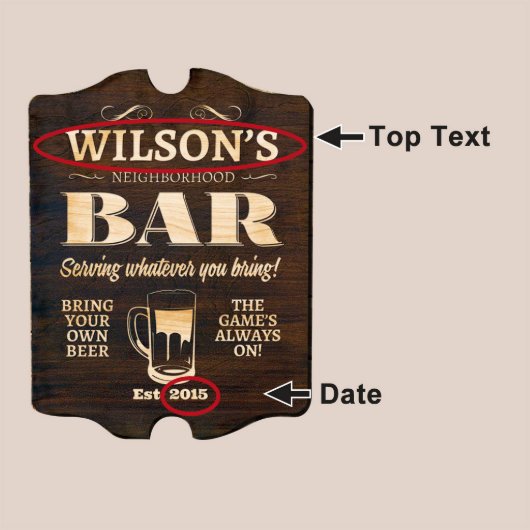 Neighborhood Bar Beer Lover Wooden Wall Sign (Text)
