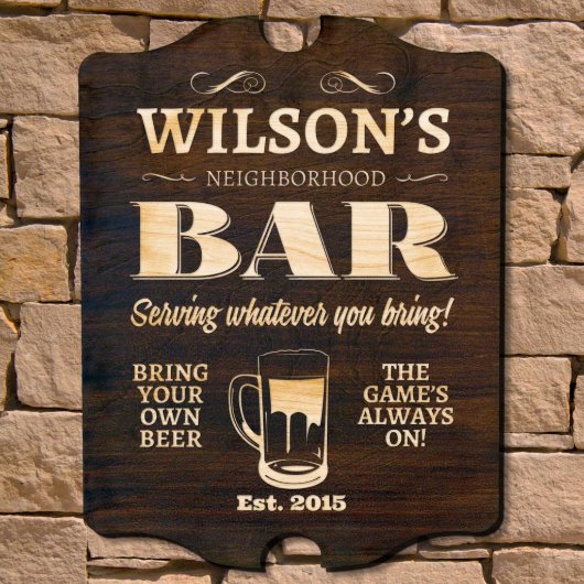 Neighborhood Bar Beer Lover Wooden Wall Sign (Front)