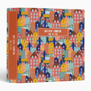 Neighborhood Block City Houses Pattern 3 Ring Binder