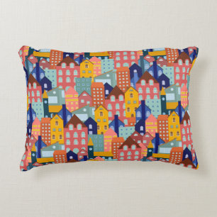 Neighborhood Block City Houses Pattern Accent Pillow