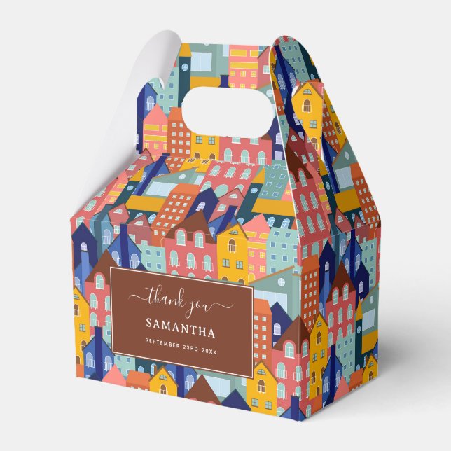 Neighborhood Block City Houses Pattern Favor Boxes (Front Side)