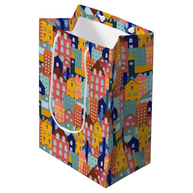 Neighborhood Block City Houses Pattern Medium Gift Bag (Front Angled)