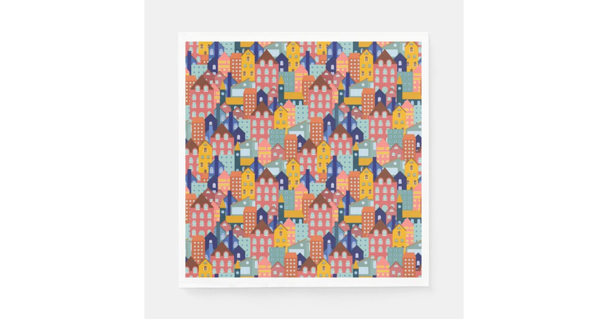 Neighborhood Block Patterns Neighborhood Block City Houses Pattern Napkins | Zazzle