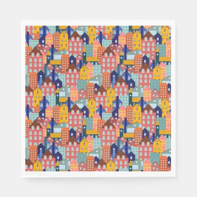 Neighborhood Block City Houses Pattern Napkins (Front)