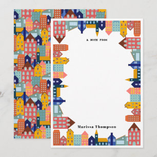 Neighborhood Block City Houses Pattern Note Card