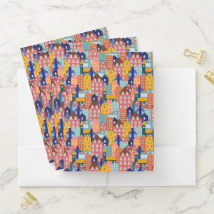 Neighborhood Block City Houses Pattern Pocket Folder