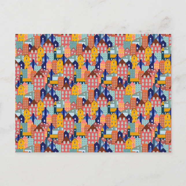 Neighborhood Block Patterns Neighborhood Block City Houses Pattern Postcard | Zazzle