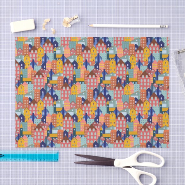 Neighborhood Block City Houses Pattern Tissue Paper (Craft)
