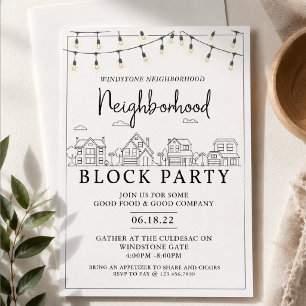 Neighborhood Block Party Black White BBQ Invitation