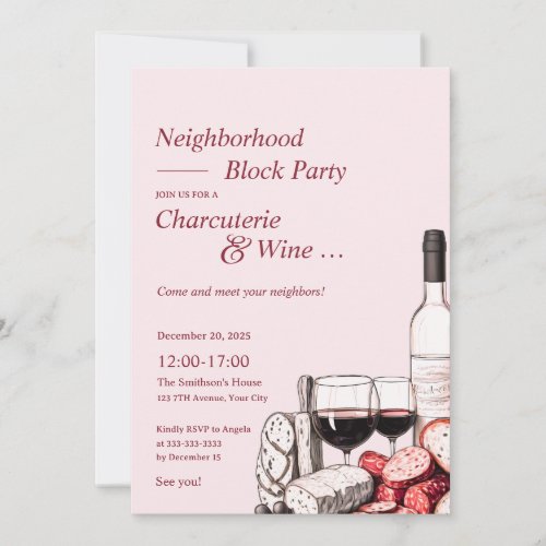 Neighborhood Block Party Charcuterie  Wine  Invitation