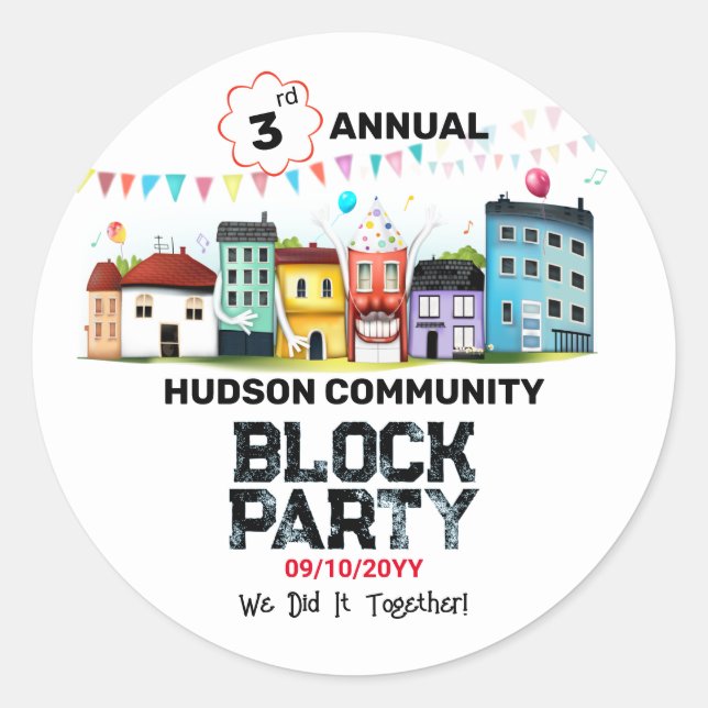 Neighborhood Block Party Classic Round Sticker (Front)