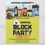 Neighborhood Block Party Flyer<br><div class="desc">Houses rocking to a Music at a Party.</div>