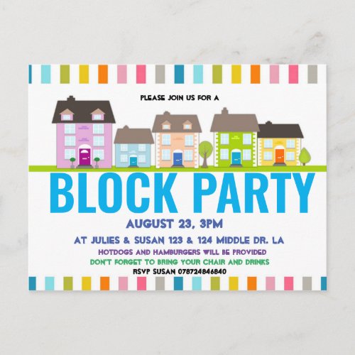 Neighborhood Block Party Invitation Postcard