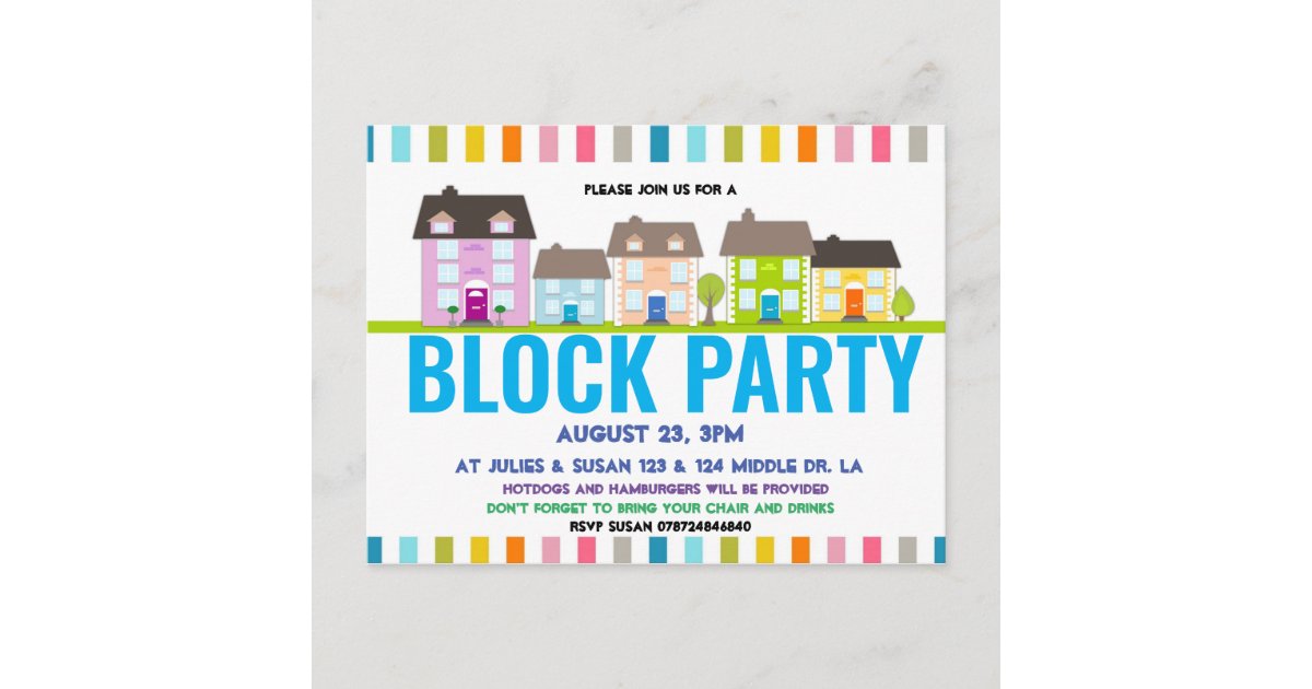 Neighborhood Block Party Invitation Postcard Zazzle Com