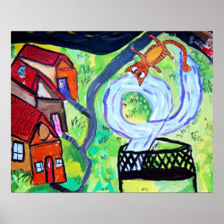 Neighborhood Cat on a Trampoline Poster