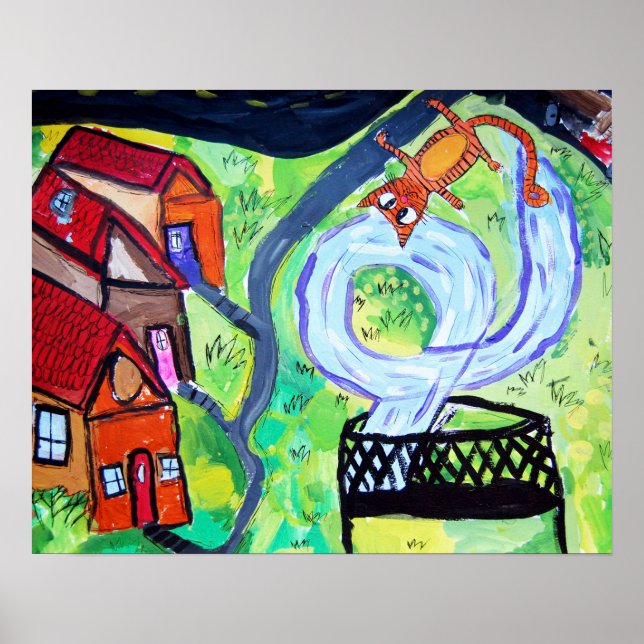 Neighborhood Cat on a Trampoline Poster (Front)