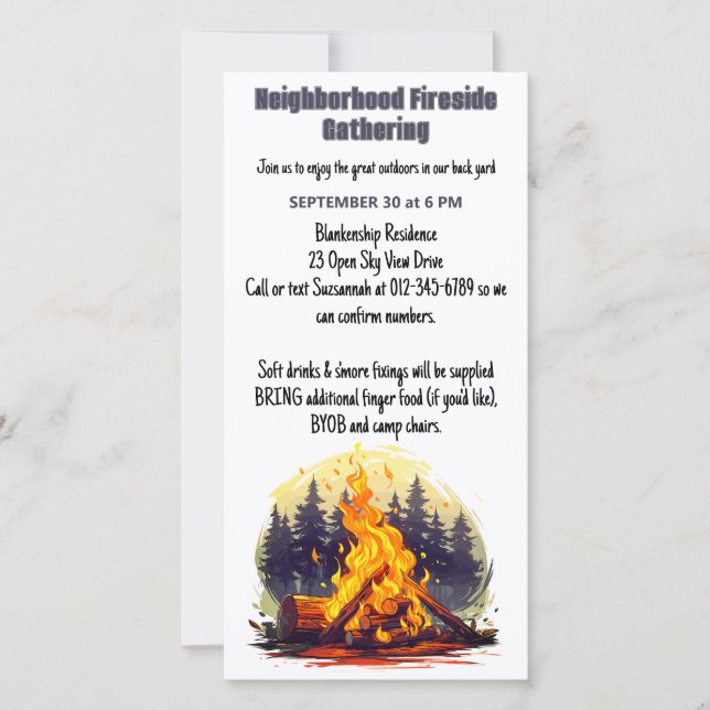 Neighborhood Fireside Gathering Digital Download Save The Date (Front)