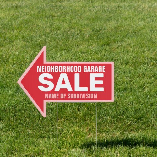 Neighborhood Garage Sale _ Red _ Directional Arrow Sign