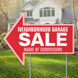 Neighborhood Garage Sale - Red - Directional Arrow Sign