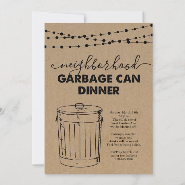 Neighborhood Garbage Can Dinner Invitation (Front)