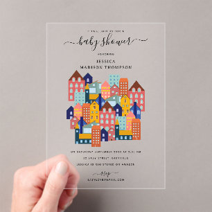 Neighborhood House Baby Shower Acrylic Invitations