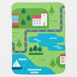 Neighborhood Illustration Roadmap Illustration Baby Blanket