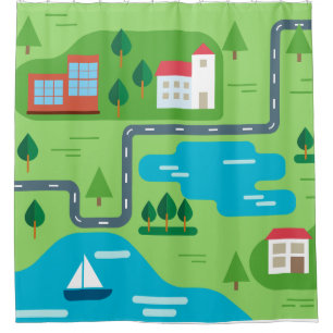 Neighborhood Illustration Roadmap Illustration Shower Curtain