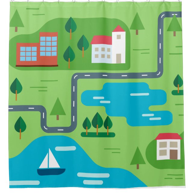 Neighborhood Illustration Roadmap Illustration Shower Curtain (Front)