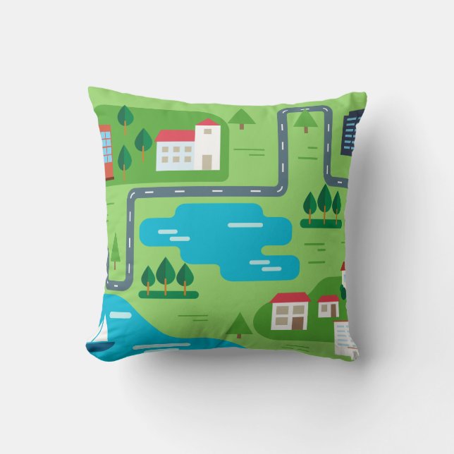 Neighborhood Illustration Roadmap Illustration Throw Pillow (Front)