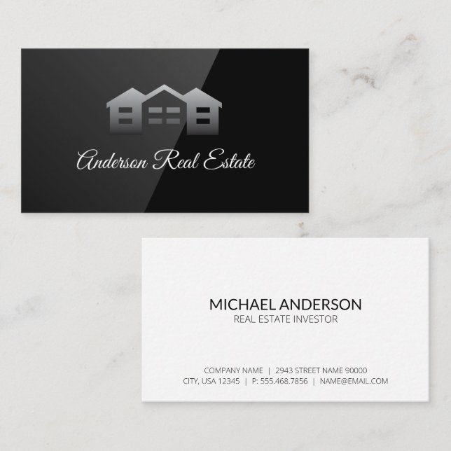 Neighborhood Logo | Black Gloss Business Card (Front/Back)