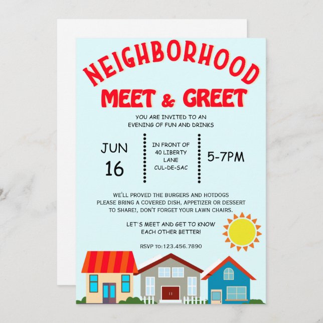 Neighborhood Meet & Greet Invitation (Front/Back)