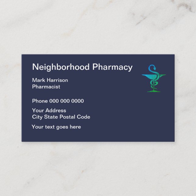 Neighborhood Pharmacy And Pharmacist Business Card (Front)