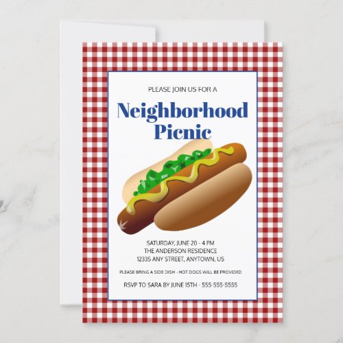 Neighborhood Picnic With Hot Dogs Invitation