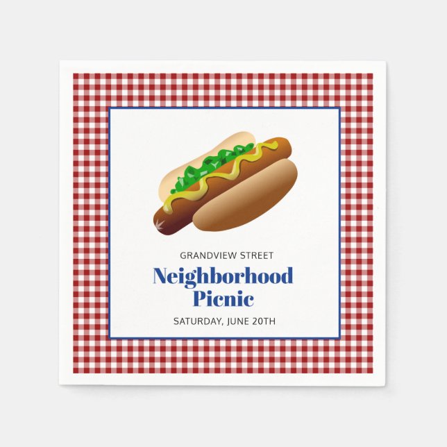 Neighborhood Picnic With Hot Dogs Napkins (Front)