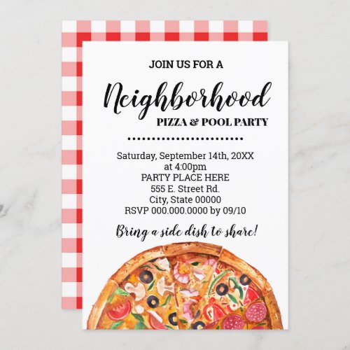 Neighborhood Pizza  Pool Summer Party Bash Invitation