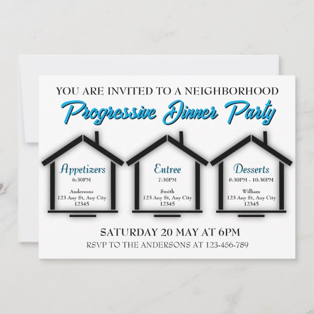 Neighborhood Progressive Dinner Invitation (Front)