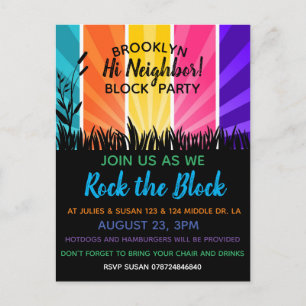 Neighborhood rock the block Block Party Invitation Postcard