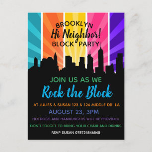 Neighborhood rock the block Block Party Invitation Postcard
