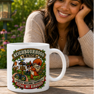 Neighborhood Watch Funny Squirrel Birdwatching Coffee Mug