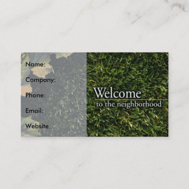 Neighborhood Welcome Green Lawn Real Estate Business Card (Front)