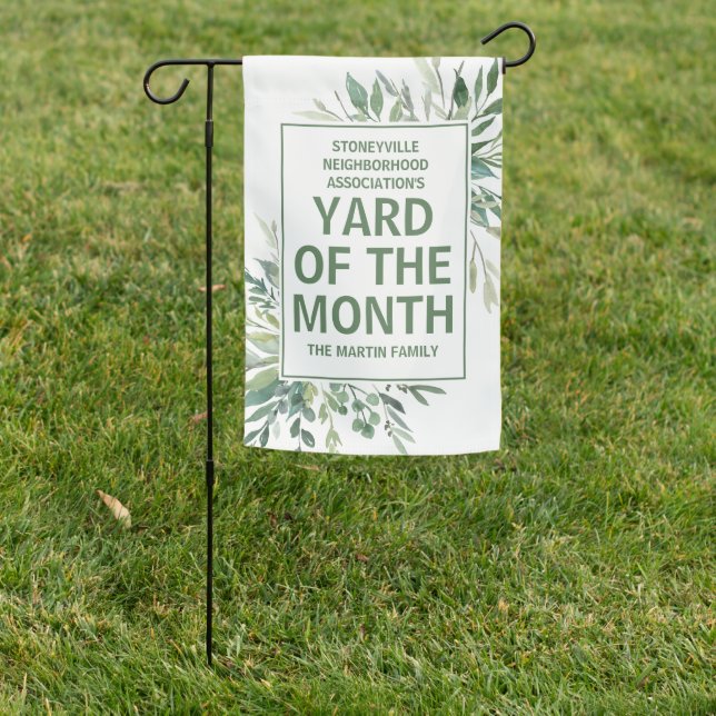 Neighborhood Yard of the Month Winner Custom HOA Garden Flag (In SItu)
