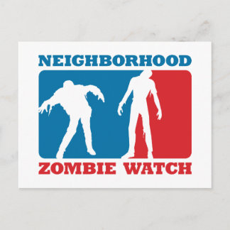 Neighborhood Zombie Watch - Red and Blue Postcard