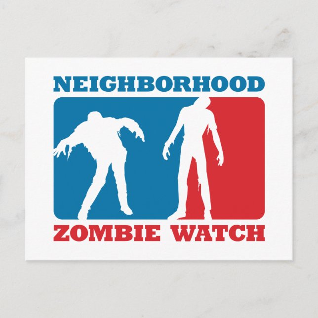 Neighborhood Zombie Watch - Red and Blue Postcard (Front)