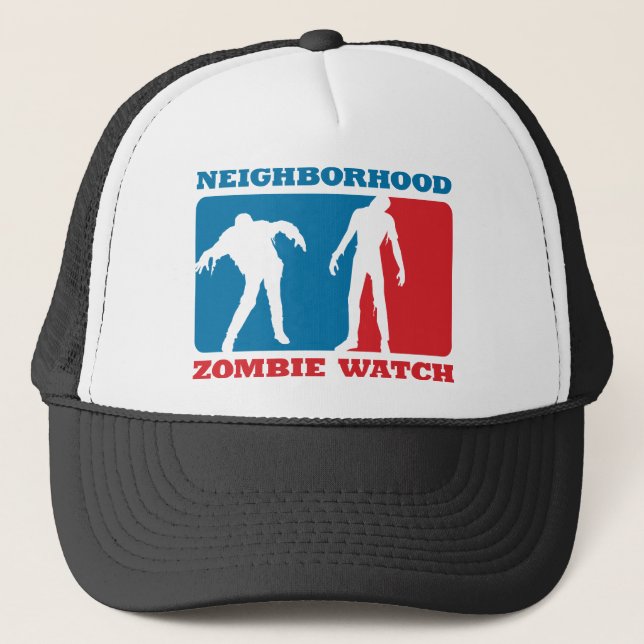 Neighborhood Zombie Watch - Red and Blue Trucker Hat (Front)