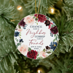Neighbors To Friends Personalized Floral Wreath Ceramic Ornament