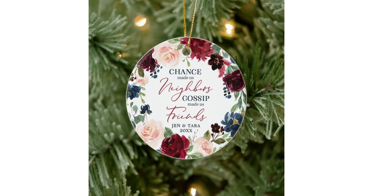 Neighbors To Friends Personalized Floral Wreath Ceramic Ornament