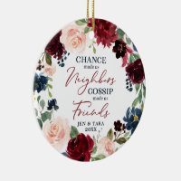 Neighbors To Friends Personalized Floral Wreath Ceramic Ornament